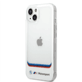 BMW Motorsport Collection PC/TPU IML Case Big Square Transparent and Printed Bottom Logo iPhone 14 Plus Compatibility - White