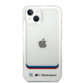 BMW Motorsport Collection PC/TPU IML Case Big Square Transparent and Printed Bottom Logo iPhone 14 Plus Compatibility - White