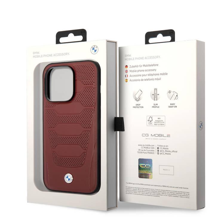 BMW Magsafe Compatibility Signature Collection Genuine Leather with Perforated Seats Design iPhone 14 Pro Max Compatibility - Burgundy