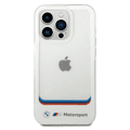 BMW Motorsport Collection PC/TPU IML Case Big Square Transparent and Printed Bottom Logo iPhone 14 Pro Compatibility - White