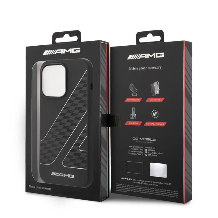 Amg Liquid Silicone Case Checkered Flag Pattern - iPhone 14 Pro Max - Black / White