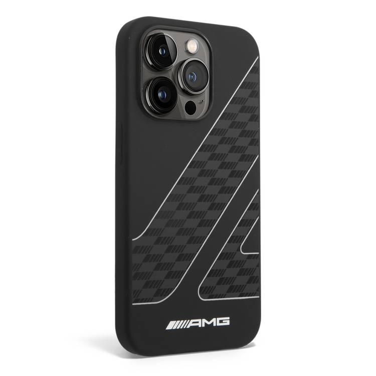 Amg Liquid Silicone Case Checkered Flag Pattern - iPhone 14 Pro Max - Black / White