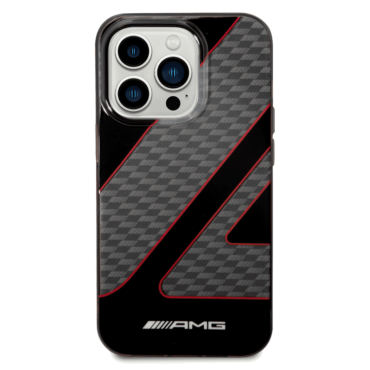 AMG Transparent Double Layer Case with Checkered Flag Pattern Crystal Case iPhone 14 Pro Compatibility - Red
