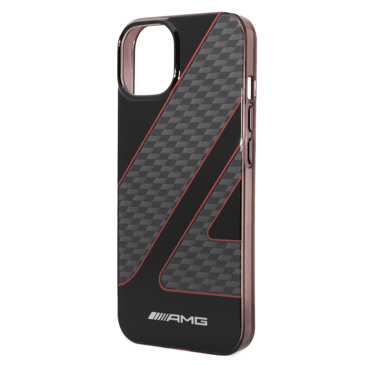 AMG Transparent Double Layer Case with Checkered Flag Pattern Crystal Case iPhone 14 Plus Compatibility - Red