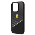 Ferrari Bi-material Carbon Fiber Case and Polycarbonate & Silver Stripe iPhone 14 Pro Compatibility - Black