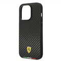 Ferrari HC PU Carbon Effect Case with Italian Flag Line iPhone 14 Pro Max Compatibility - Black