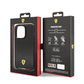 Ferrari HC PU Carbon Effect Case with Italian Flag Line iPhone 14 Pro Max Compatibility - Black