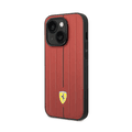 Ferrari Leather Case With Embossed Stripes & Yellow Shield Logo - iPhone 14 Plus - Red