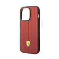 Ferrari Leather Case With Embossed Stripes & Yellow Shield Logo - iPhone 14 Plus - Red