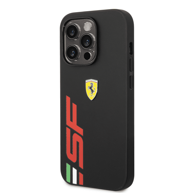 Ferrari PU Leather Case with Printed Big SF Logo iPhone 14 Pro Max Compatibility - Black