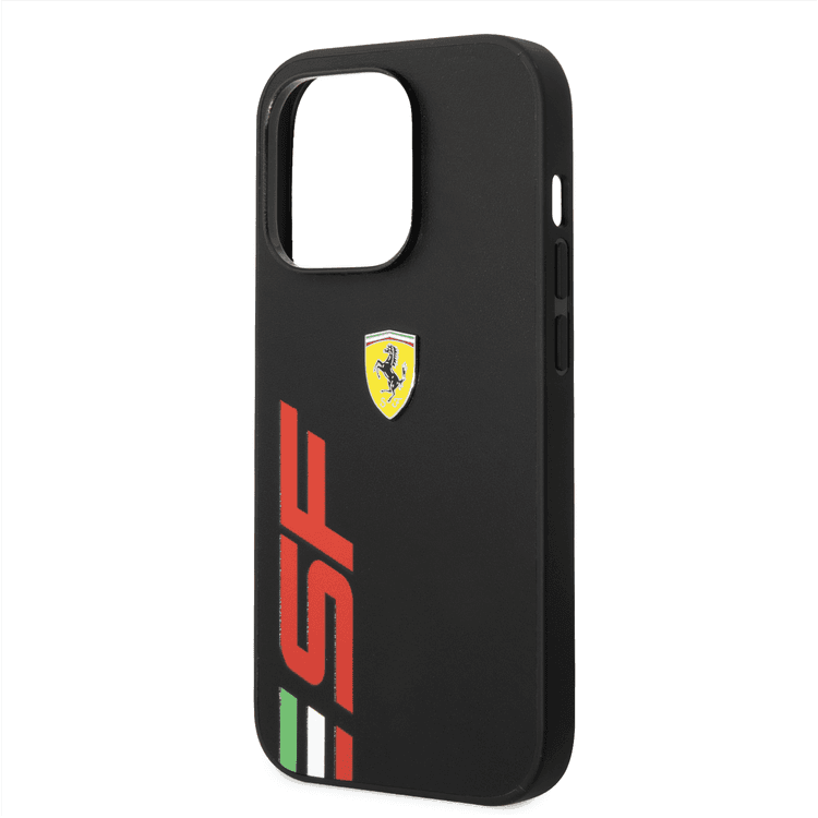 Ferrari PU Leather Case with Printed Big SF Logo iPhone 14 Pro Max Compatibility - Black