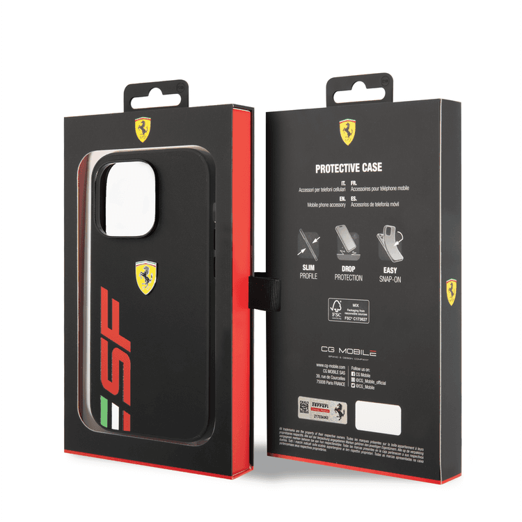 Ferrari PU Leather Case with Printed Big SF Logo iPhone 14 Pro Max Compatibility - Black