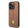 Ferrari Leather Case With Embossed Stripes & Yellow Shield Logo - iPhone 14 Pro - Camel