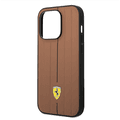 Ferrari Leather Case With Embossed Stripes & Yellow Shield Logo - iPhone 14 Pro - Camel