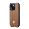 Ferrari Leather Case With Embossed Stripes & Yellow Shield Logo - iPhone 14 Plus - Camel