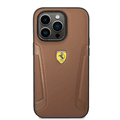 Ferrari Leather Case With Hot Stamped Sides & Yellow Shield Logo - iPhone 14 Pro - Camel