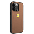 Ferrari Leather Case With Hot Stamped Sides & Yellow Shield Logo - iPhone 14 Pro - Camel