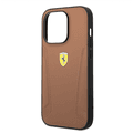 Ferrari Leather Case With Hot Stamped Sides & Yellow Shield Logo - iPhone 14 Pro - Camel