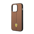 Ferrari Leather Case With Embossed Stripes & Yellow Shield Logo - iPhone 14 - Camel