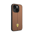 Ferrari Leather Case With Embossed Stripes & Yellow Shield Logo - iPhone 14 - Camel