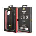Ferrari Leather Case With Embossed Stripes & Yellow Shield Logo - iPhone 14 Plus - Black