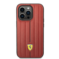 Ferrari Leather Case With Embossed Stripes & Yellow Shield Logo - iPhone 14 Pro - Red