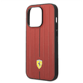 Ferrari Leather Case With Embossed Stripes & Yellow Shield Logo - iPhone 14 Pro - Red