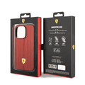 Ferrari Leather Case With Embossed Stripes & Yellow Shield Logo - iPhone 14 Pro - Red