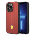 Ferrari Leather Case With Embossed Stripes & Yellow Shield Logo - iPhone 14 Pro - Red