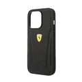 Ferrari Leather Case With Hot Stamped Sides & Yellow Shield Logo - iPhone 14 - Black