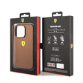 Ferrari Leather Case With Hot Stamped Sides & Yellow Shield Logo - iPhone 14 Pro Max - Camel