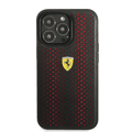 Ferrari PU Leather Perforated Case with Nylon Base & Yellow Shield Logo iPhone 14 Pro Max Compatibility - Red