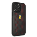 Ferrari PU Leather Perforated Case with Nylon Base & Yellow Shield Logo iPhone 14 Pro Max Compatibility - Red