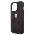 Ferrari PU Leather Perforated Case with Nylon Base & Yellow Shield Logo iPhone 14 Pro Max Compatibility - Red