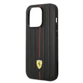 Ferrari Leather Case With Embossed Stripes & Yellow Shield Logo - iPhone 14 Pro - Black