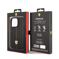 Ferrari Leather Case With Embossed Stripes & Yellow Shield Logo - iPhone 14 Pro - Black