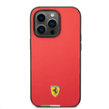 Ferrari HC PU Case with Italian Flag Line iPhone 14 Pro Max Compatibility - Red