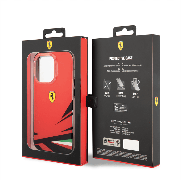 Ferrari PC/TPU Case with Double Layer Print iPhone 14 Pro Compatibility - Red