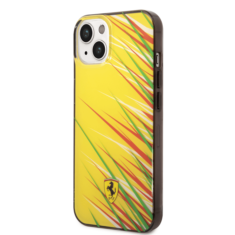 Ferrari PC/TPU Case with Double Layer Grass Print iPhone 14 Compatibility - Yellow