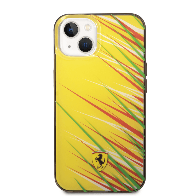 Ferrari PC/TPU Case with Double Layer Grass Print iPhone 14 Compatibility - Yellow