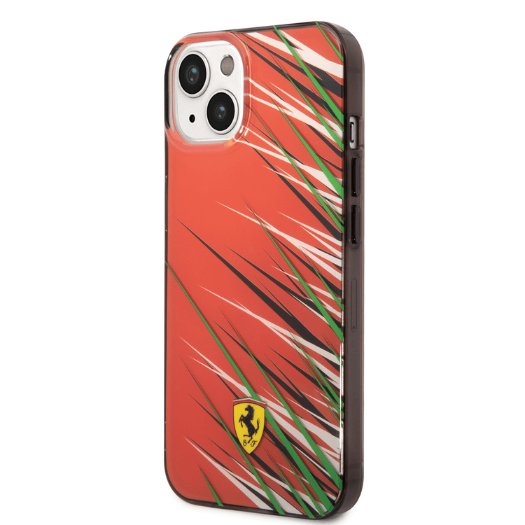 Ferrari PC/TPU Case with Double Layer Grass Print iPhone 14 Compatibility - Red