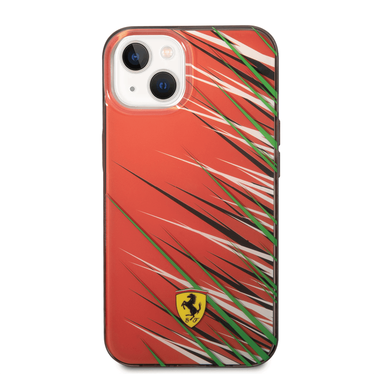 Ferrari PC/TPU Case with Double Layer Grass Print iPhone 14 Compatibility - Red