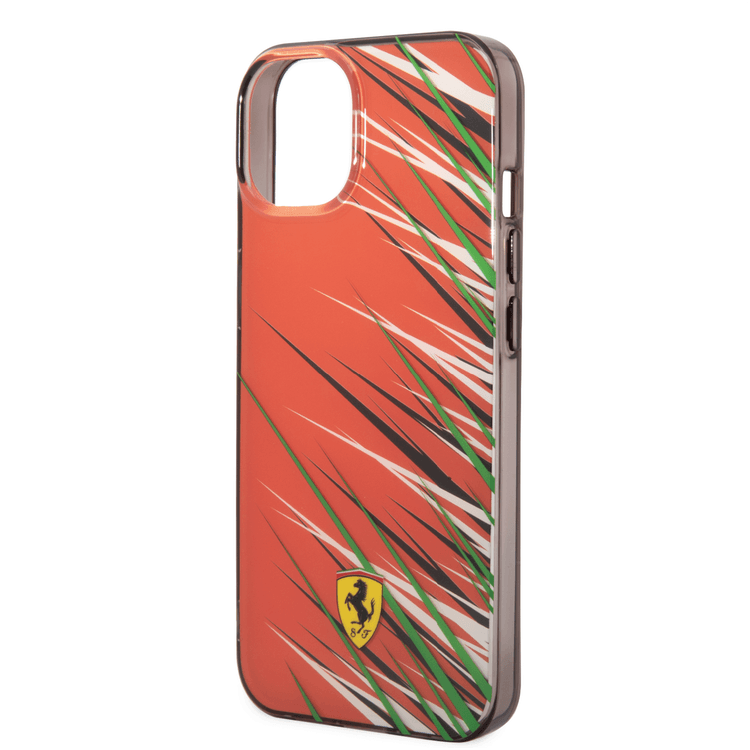 Ferrari PC/TPU Case with Double Layer Grass Print iPhone 14 Compatibility - Red