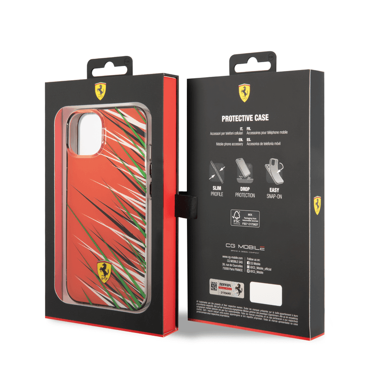 Ferrari PC/TPU Case with Double Layer Grass Print iPhone 14 Compatibility - Red