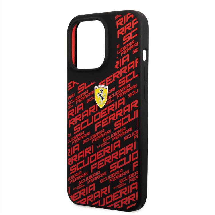 Ferrari Liquid Silicone Case All Over Printed Scuderia iPhone 14 Pro Compatibility - Black