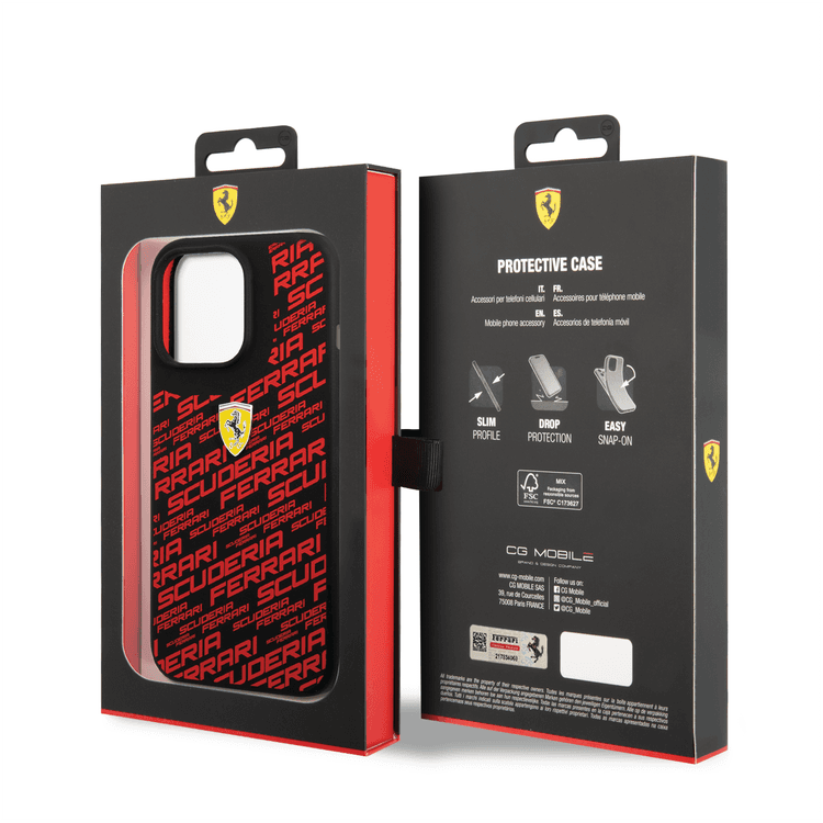 Ferrari Liquid Silicone Case All Over Printed Scuderia iPhone 14 Pro Compatibility - Black