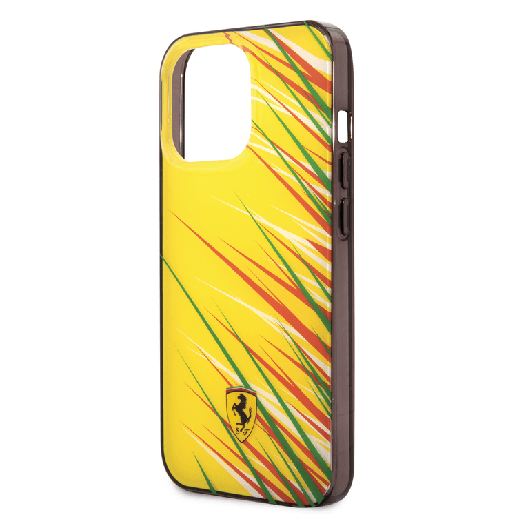 Ferrari PC/TPU Case with Double Layer Grass Print iPhone 14 Pro Compatibility - Yellow