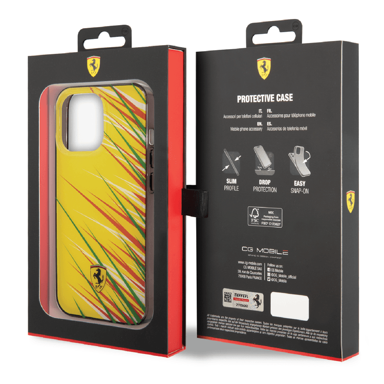 Ferrari PC/TPU Case with Double Layer Grass Print iPhone 14 Pro Compatibility - Yellow