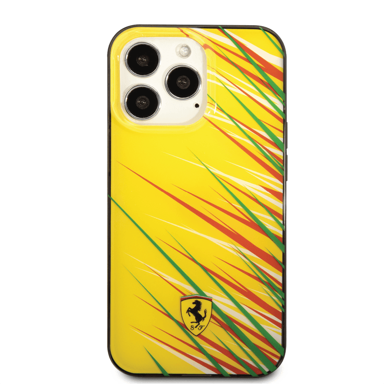 Ferrari PC/TPU Case with Double Layer Grass Print iPhone 14 Pro Compatibility - Yellow