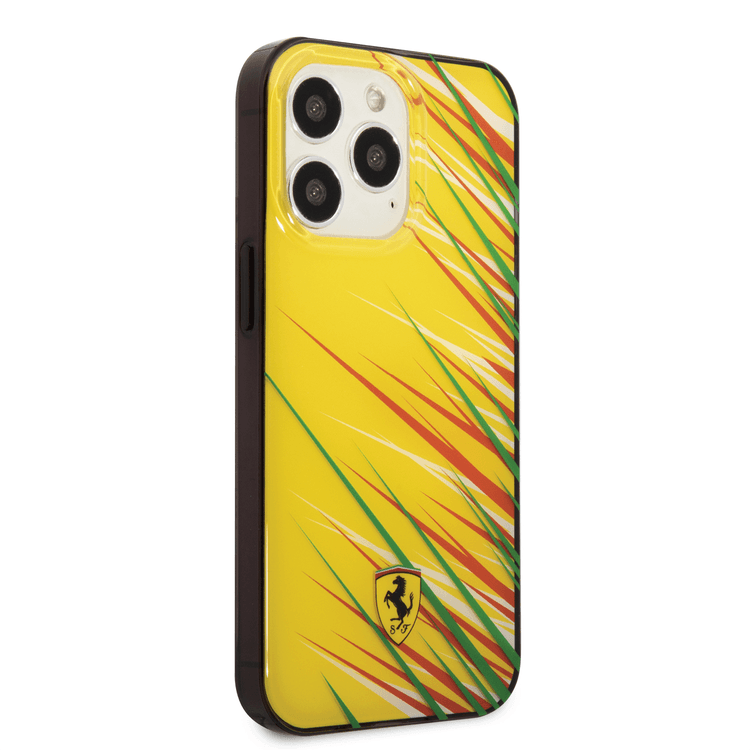 Ferrari PC/TPU Case with Double Layer Grass Print iPhone 14 Pro Compatibility - Yellow